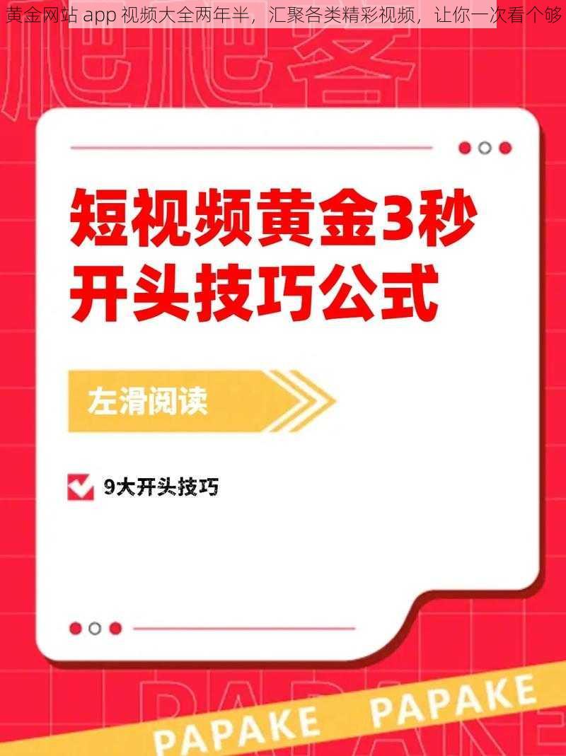 黄金网站 app 视频大全两年半，汇聚各类精彩视频，让你一次看个够