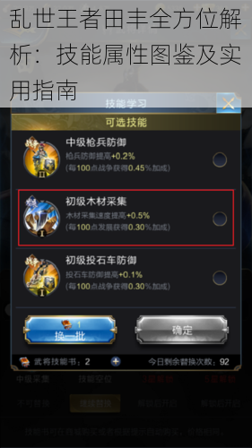 乱世王者田丰全方位解析：技能属性图鉴及实用指南