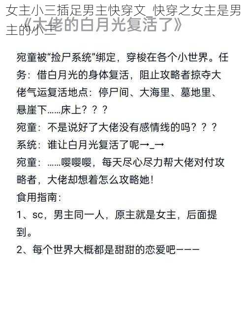 女主小三插足男主快穿文_快穿之女主是男主的小三