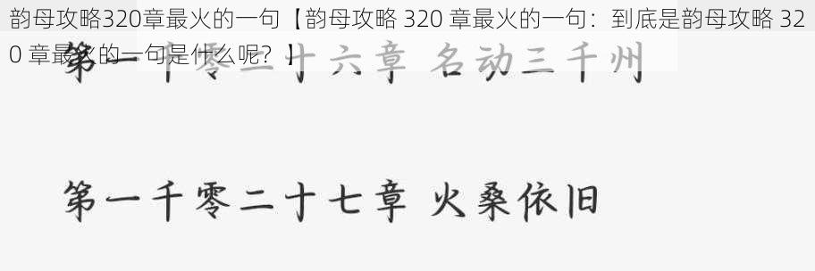 韵母攻略320章最火的一句【韵母攻略 320 章最火的一句：到底是韵母攻略 320 章最火的一句是什么呢？】