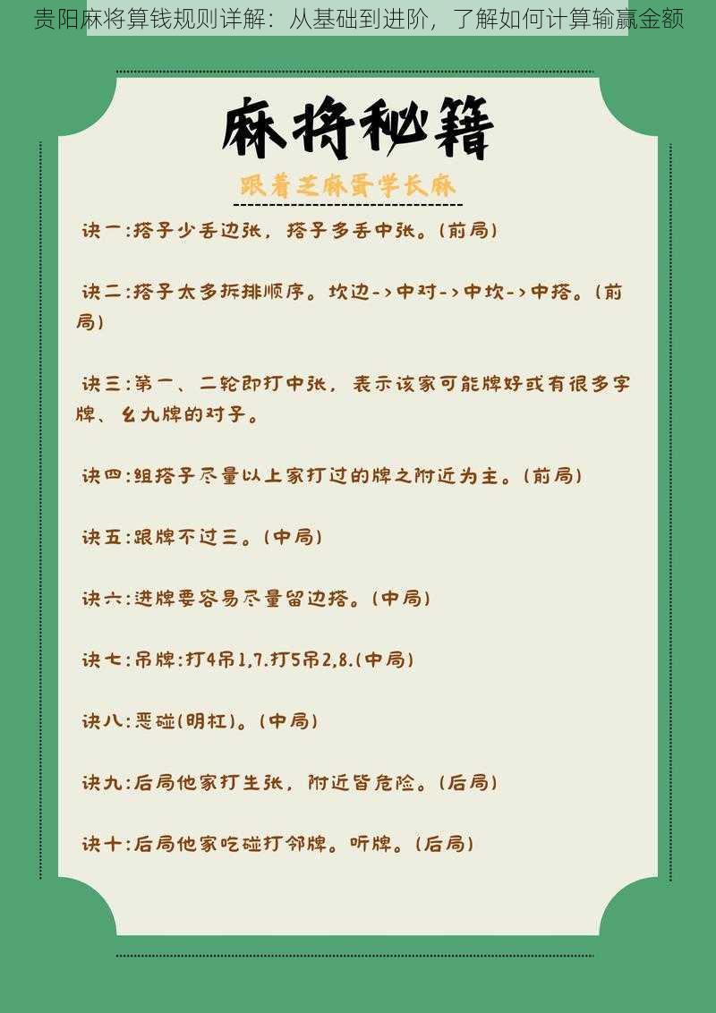 贵阳麻将算钱规则详解：从基础到进阶，了解如何计算输赢金额